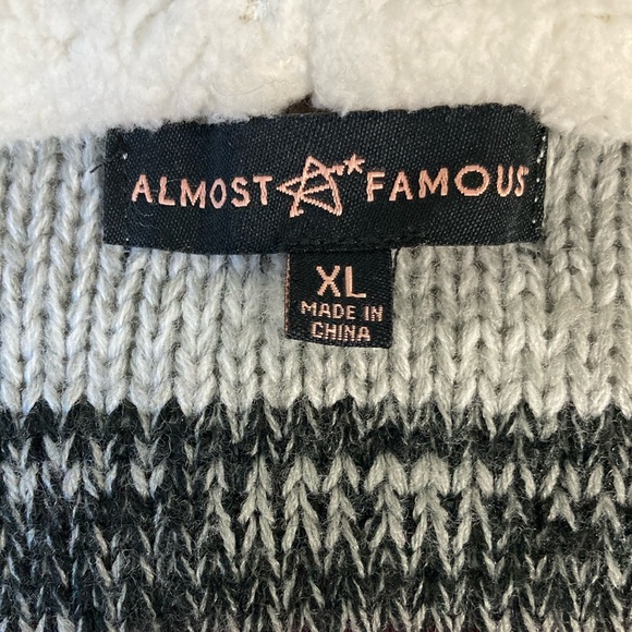 Long Pink Gray Knit Sherpa Hooded Cardigan, Size XL - Picture 9 of 15